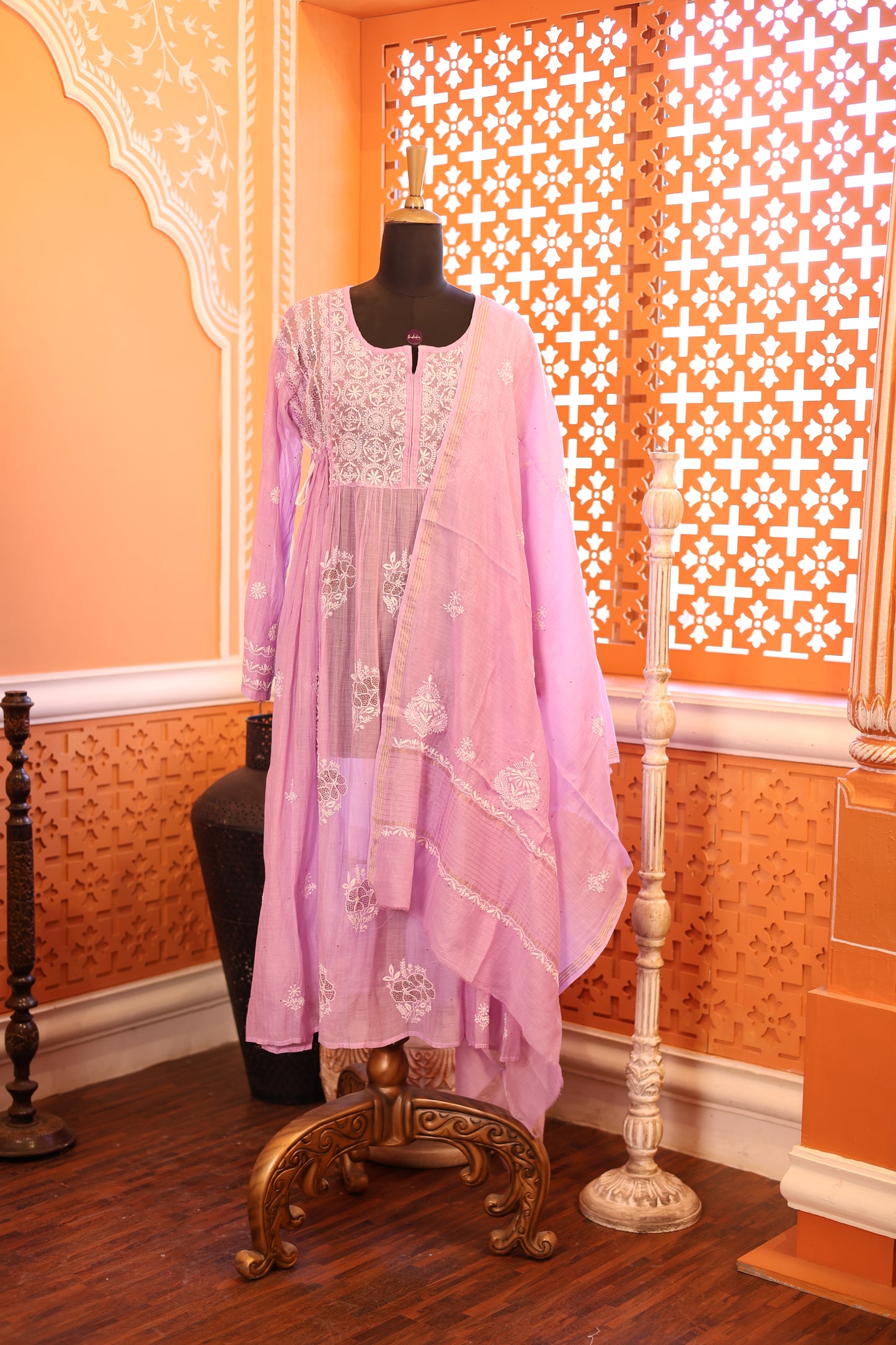 Heavy Chikankari Suit Set ( Semi Stitched - Free Size )