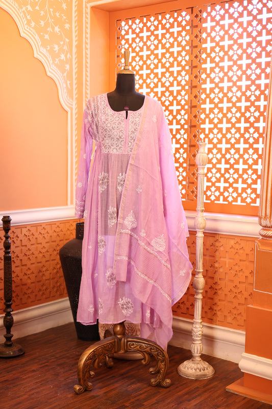 Heavy Chikankari Suit Set ( Semi Stitched - Free Size )