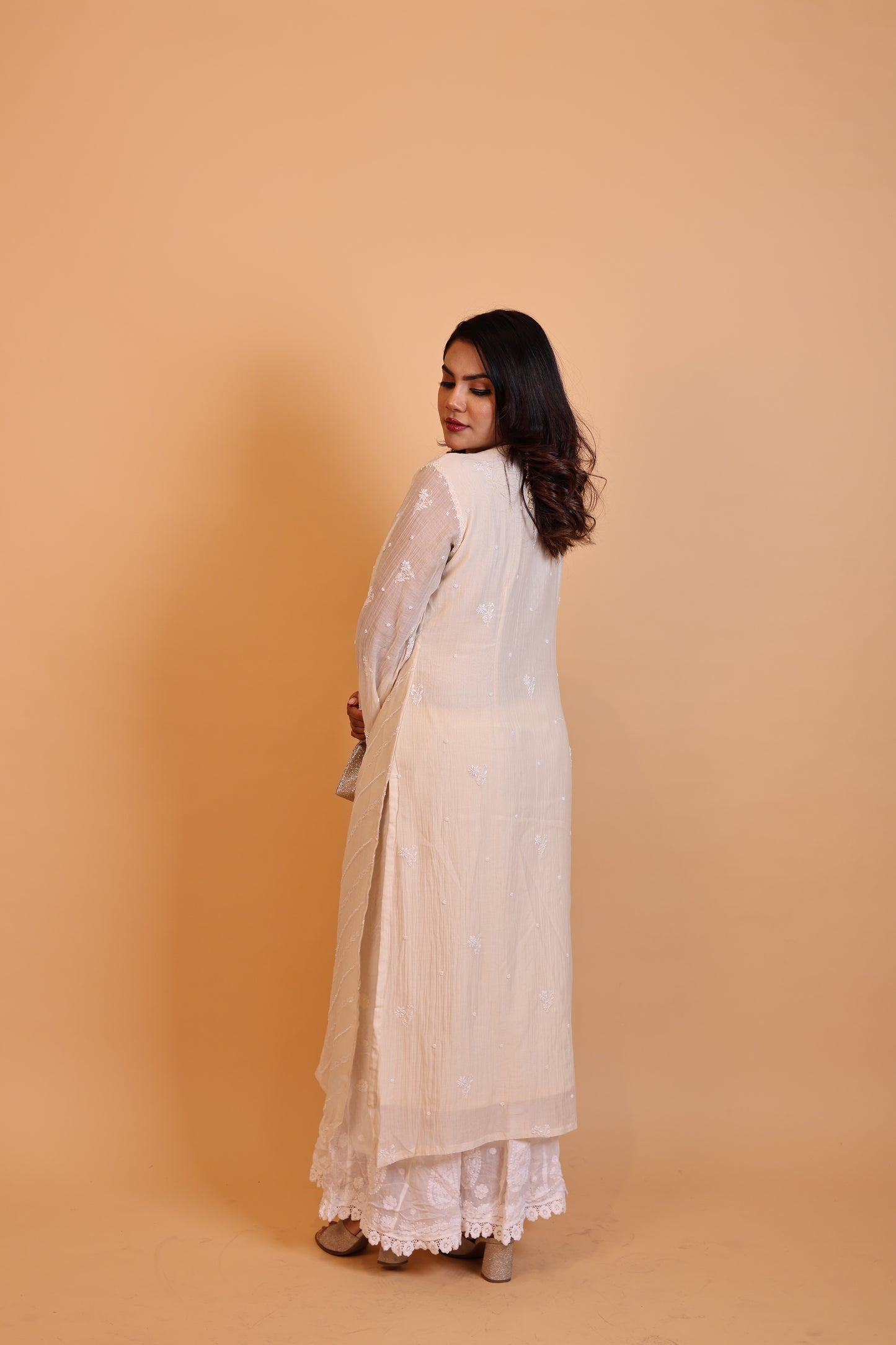 Off- White Heavy Chikankari Suit Set