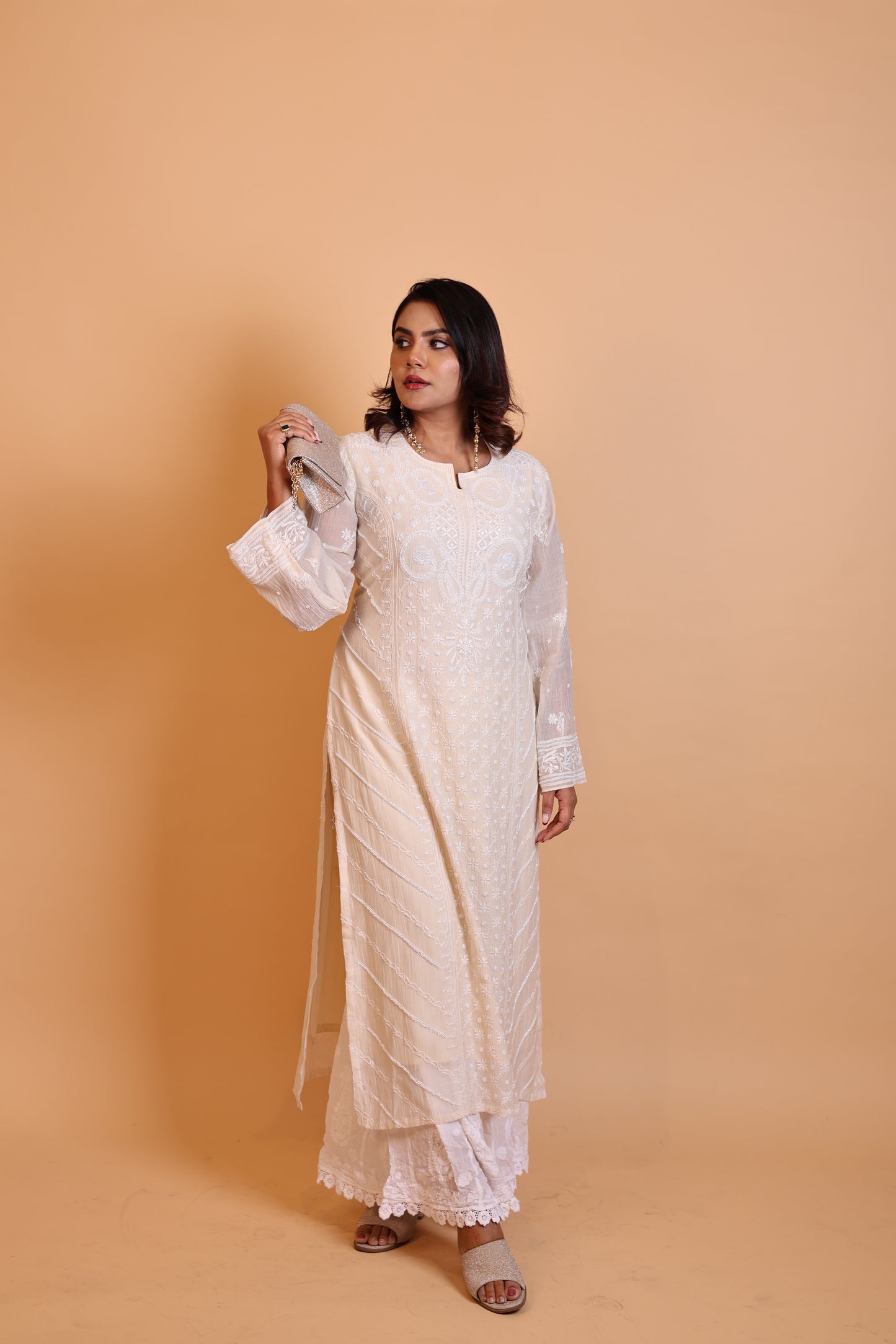 Off- White Heavy Chikankari Suit Set