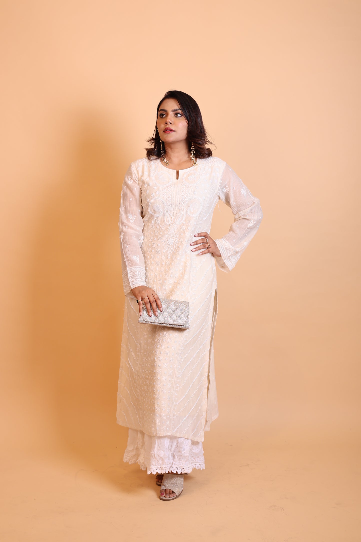 Off- White Heavy Chikankari Suit Set