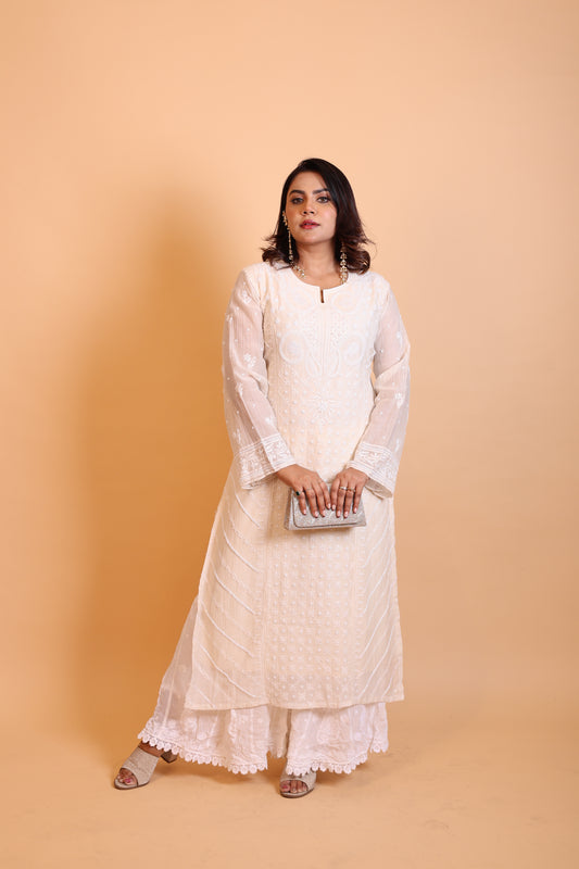 Off- White Heavy Chikankari Suit Set