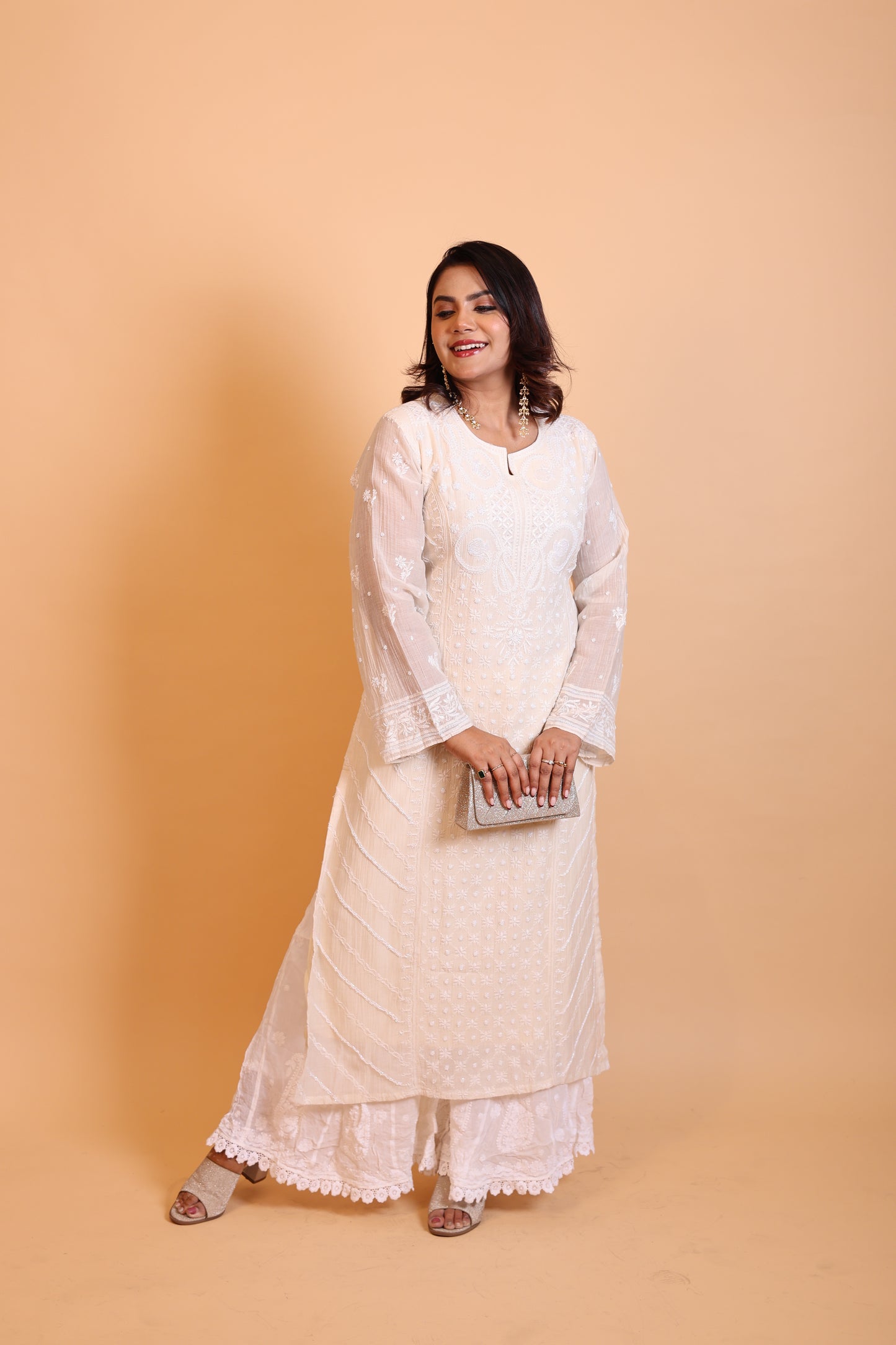 Off- White Heavy Chikankari Suit Set