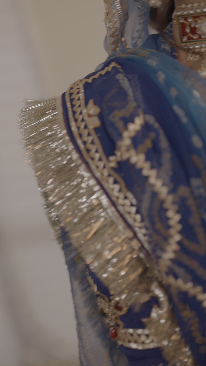 Pure Chiffon Poshak with Bandhini and Kaachali Handwork - Ombre Blue