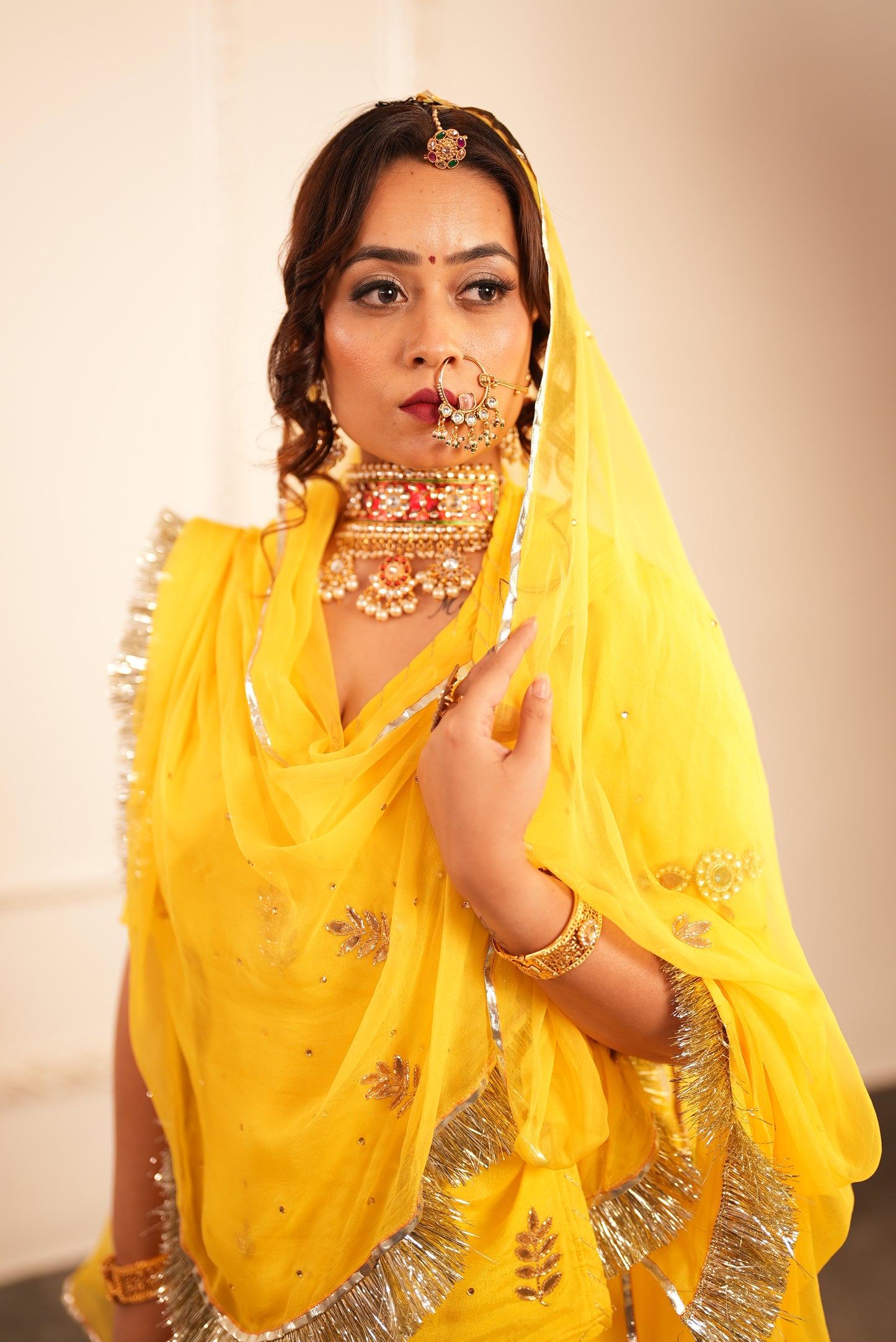 Rajput Poshak in Silk and Pure Chiffon - Yellow