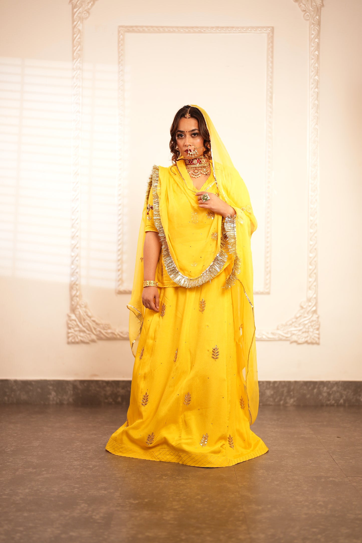 Rajput Poshak in Silk and Pure Chiffon - Yellow