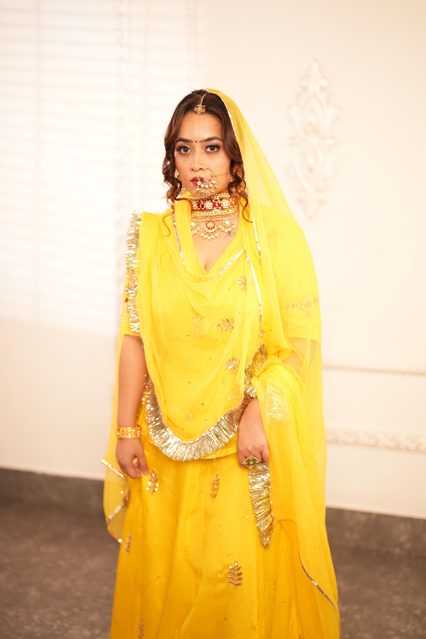Rajput Poshak in Silk and Pure Chiffon - Yellow