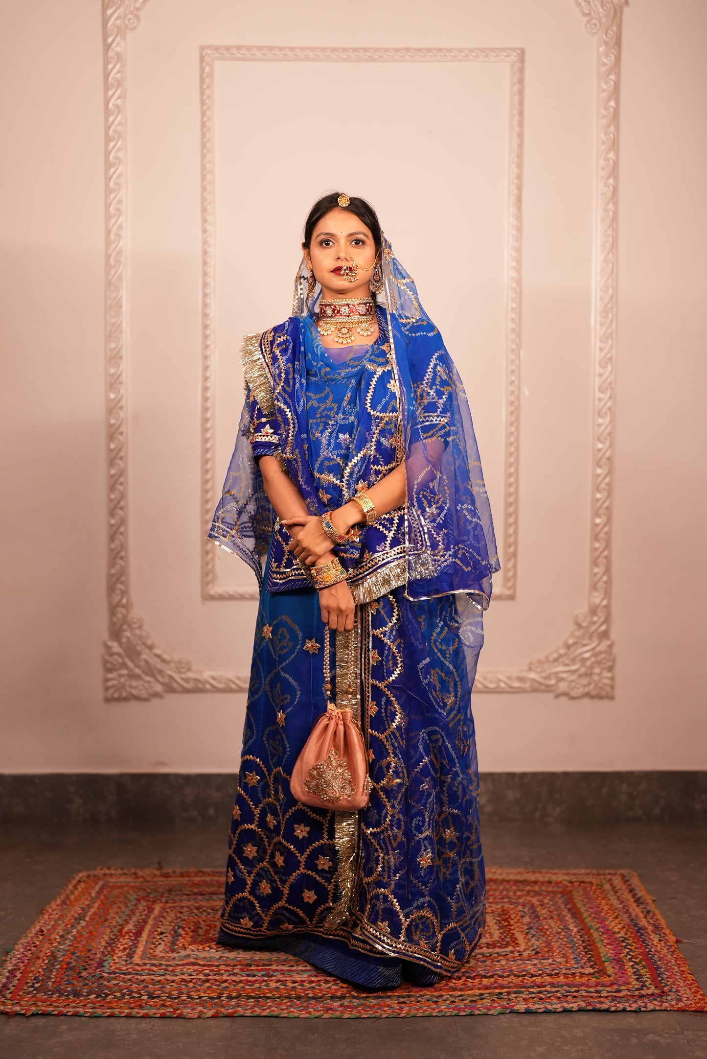 Pure Chiffon Poshak with Bandhini and Kaachali Handwork - Ombre Blue