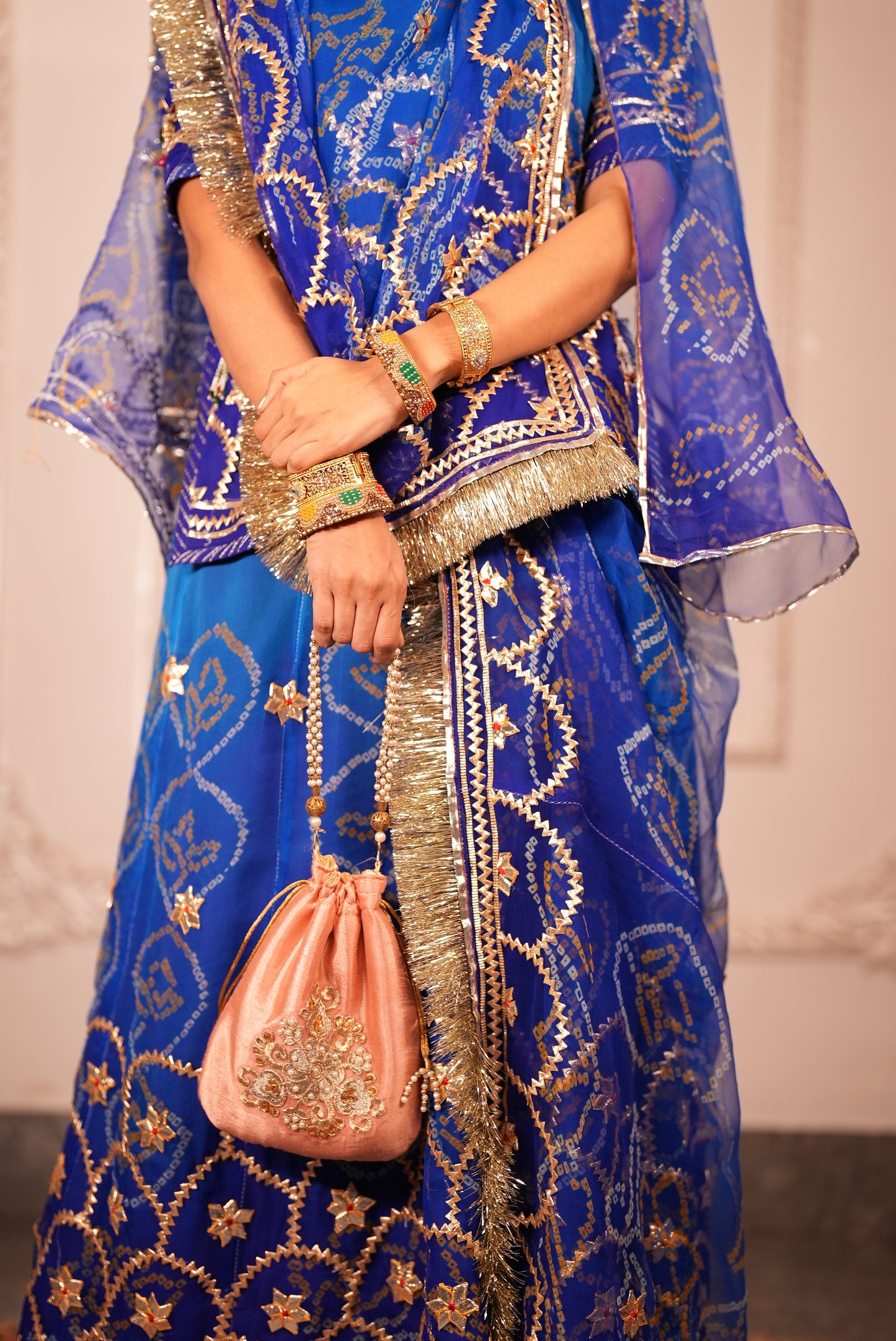 Pure Chiffon Poshak with Bandhini and Kaachali Handwork - Ombre Blue