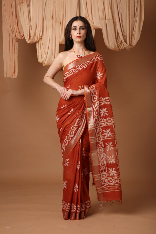 Bongsutra Saree- Bengali Linen Saree with Chapa Work