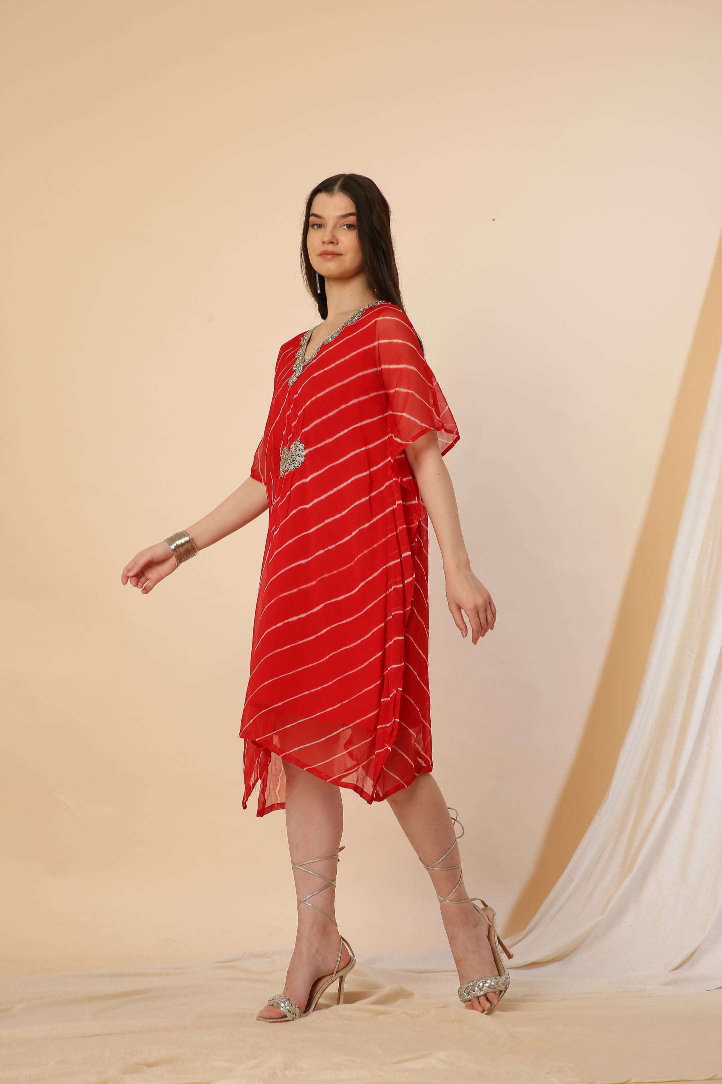 Pure Chiffon Kaftan Dress Red