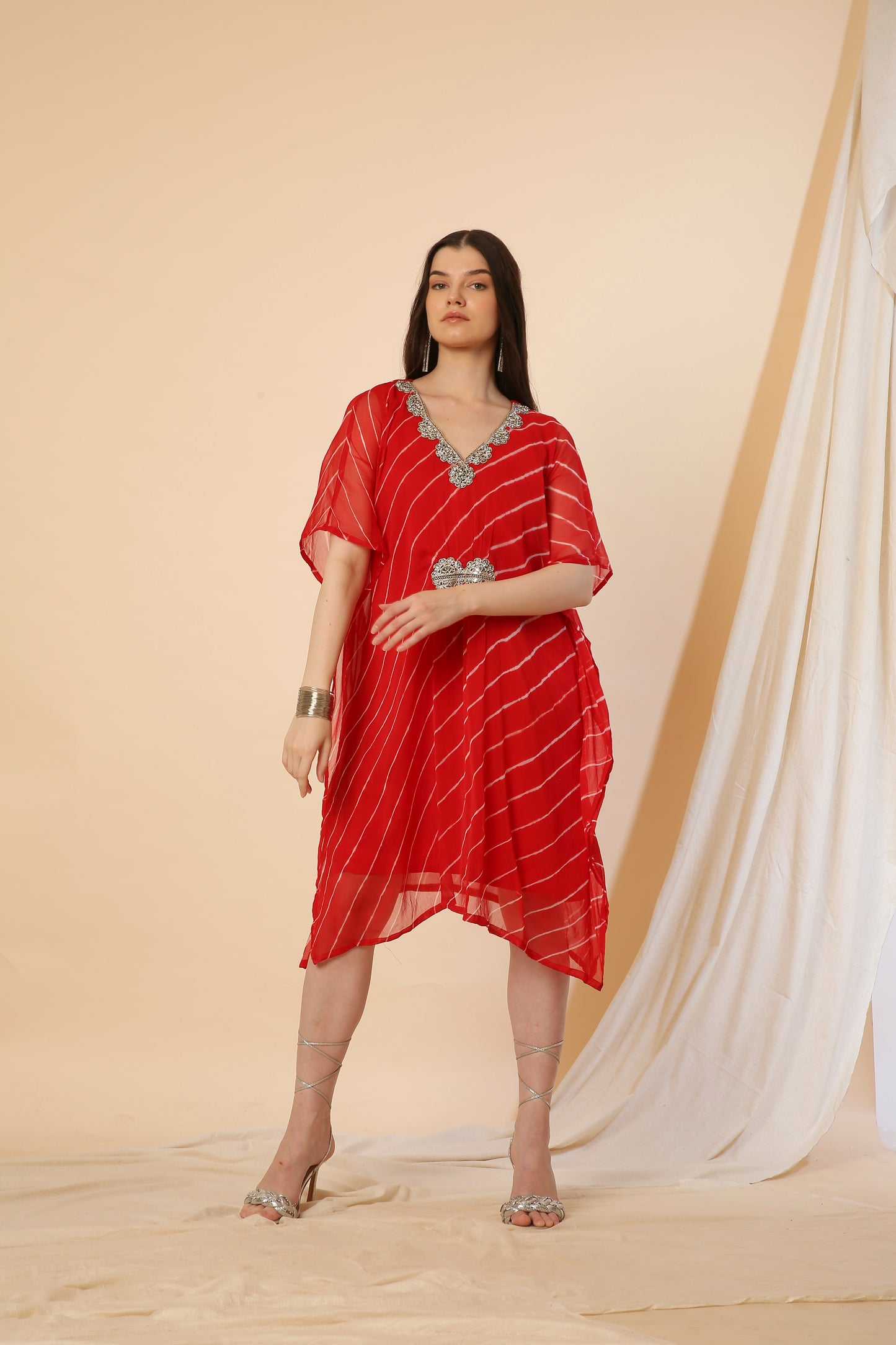 Pure Chiffon Kaftan Dress Red