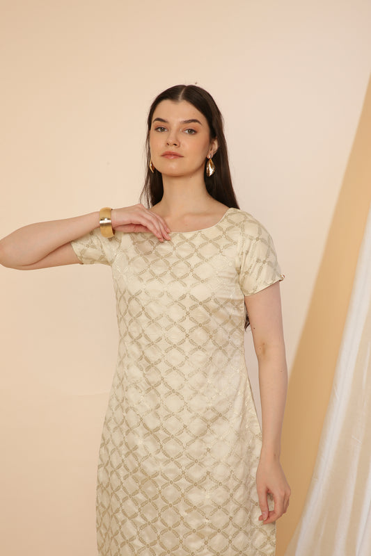 Off-white Indo-Western Banarasi Silk Bodycon Dress