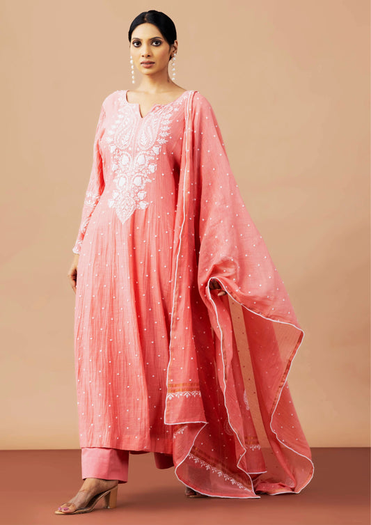 Premium Terracotta Chikankari Anarkali Set By SUTARA