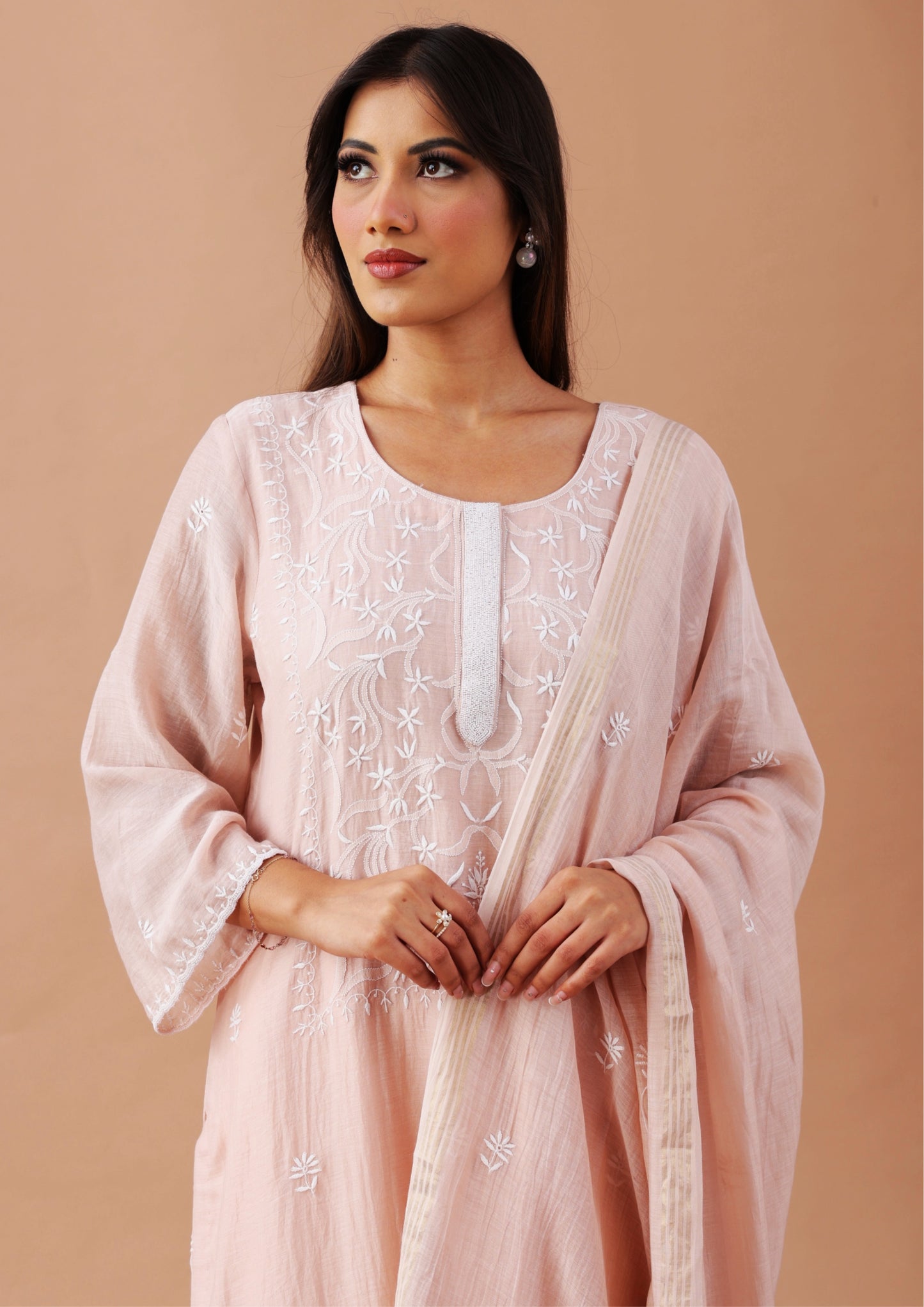 Almond Beige Chikankari Suit Set By SUTARA