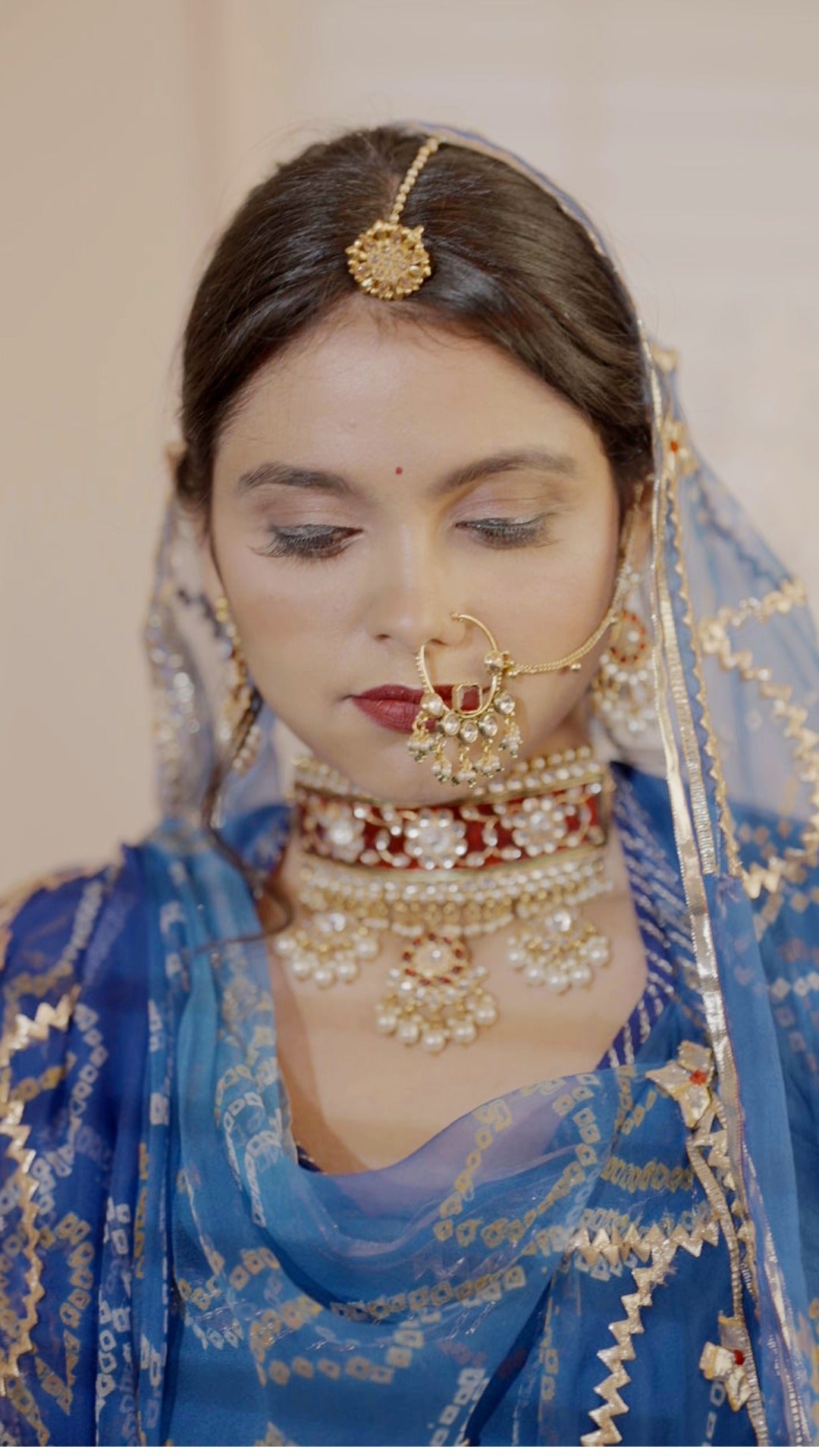 Pure Chiffon Poshak with Bandhini and Kaachali Handwork - Ombre Blue