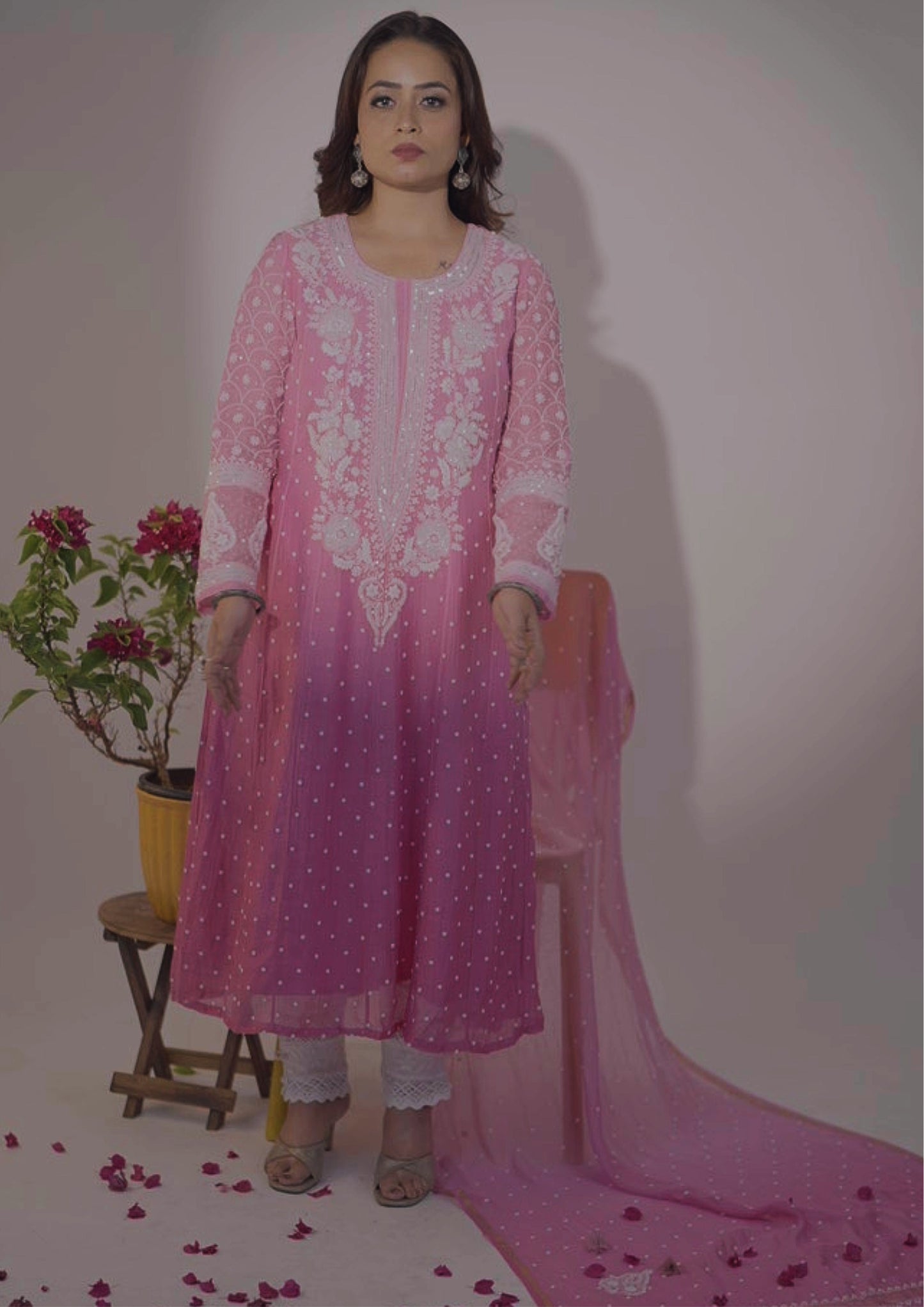 Premium Ombre Chikankari Anarkali Set