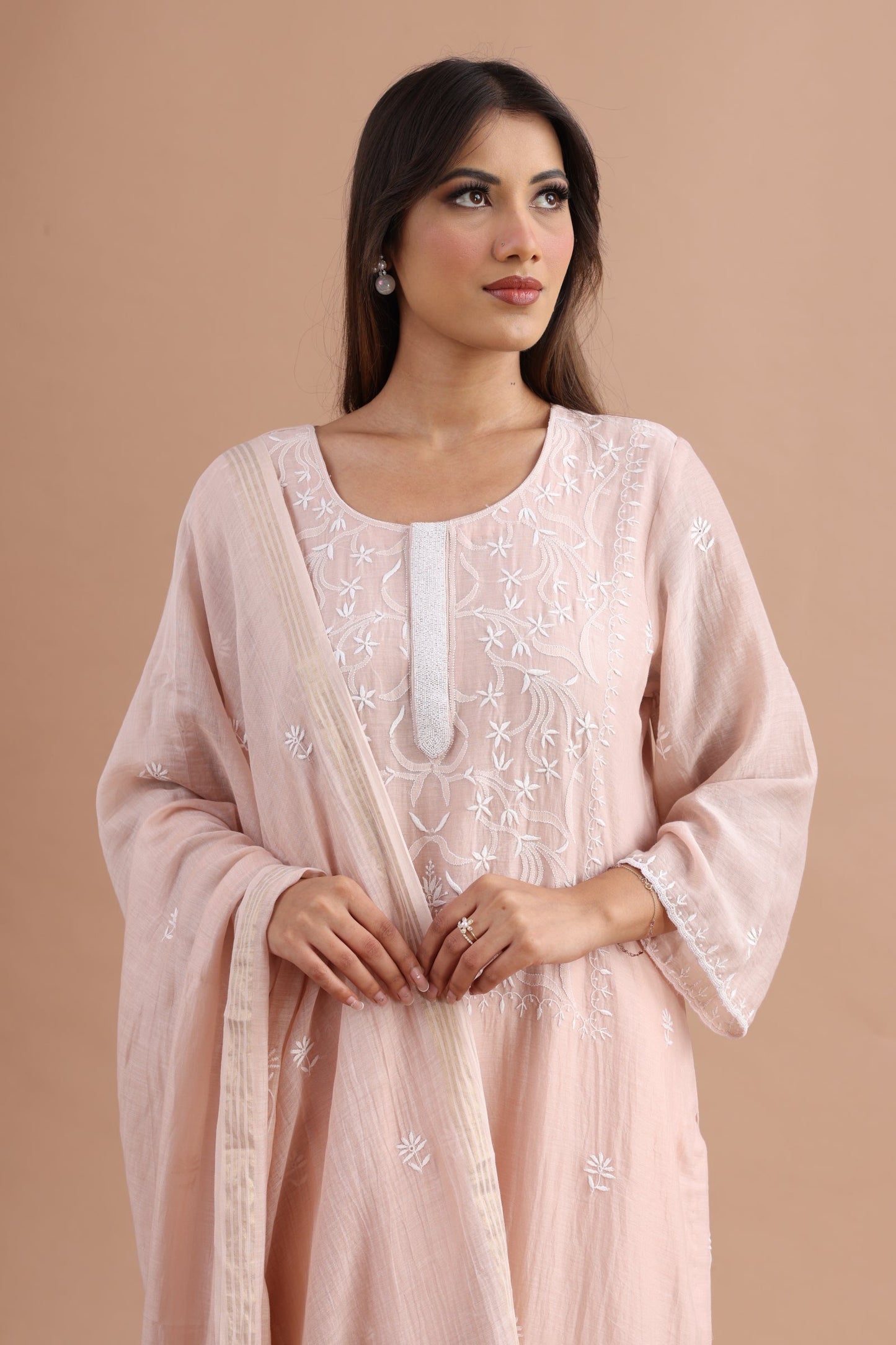 Almond Beige Chikankari Suit Set By SUTARA