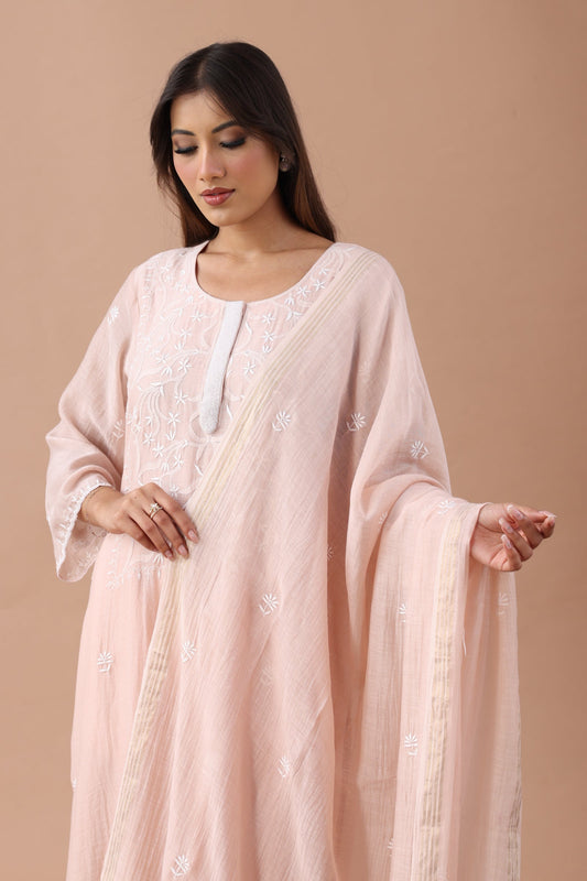 Almond Beige Chikankari Suit Set By SUTARA