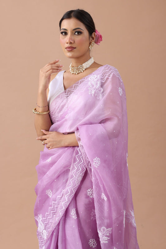Aprajita Pure Organza Silk Chikankari Saree