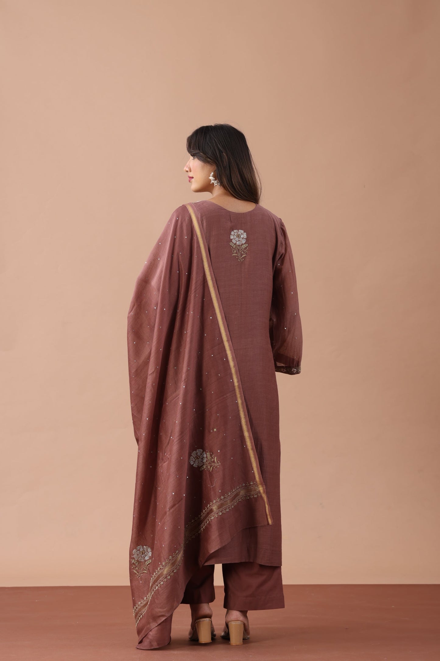 Brown Chikankari Suit Set By SUTARA