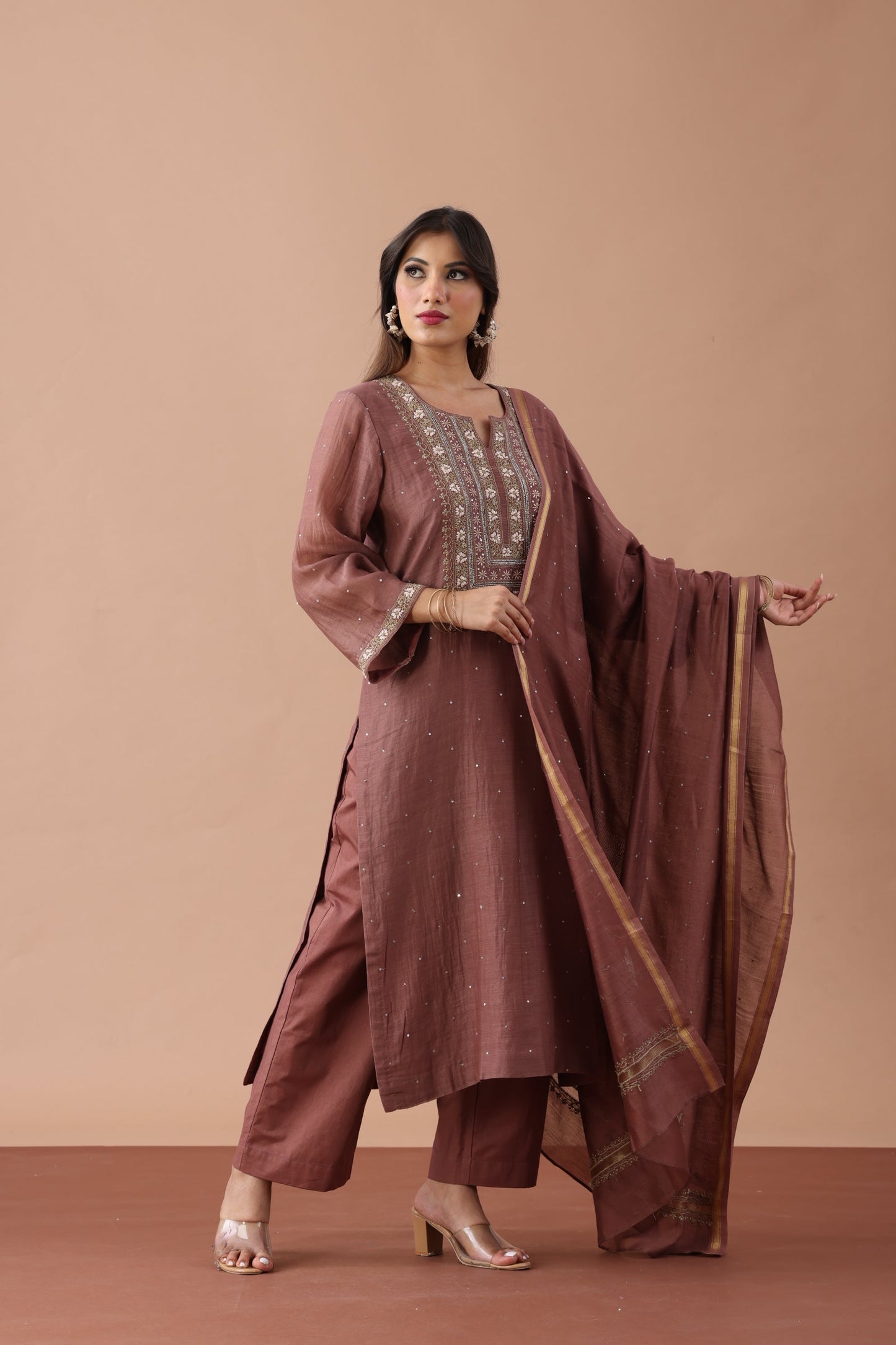Brown Chikankari Suit Set By SUTARA