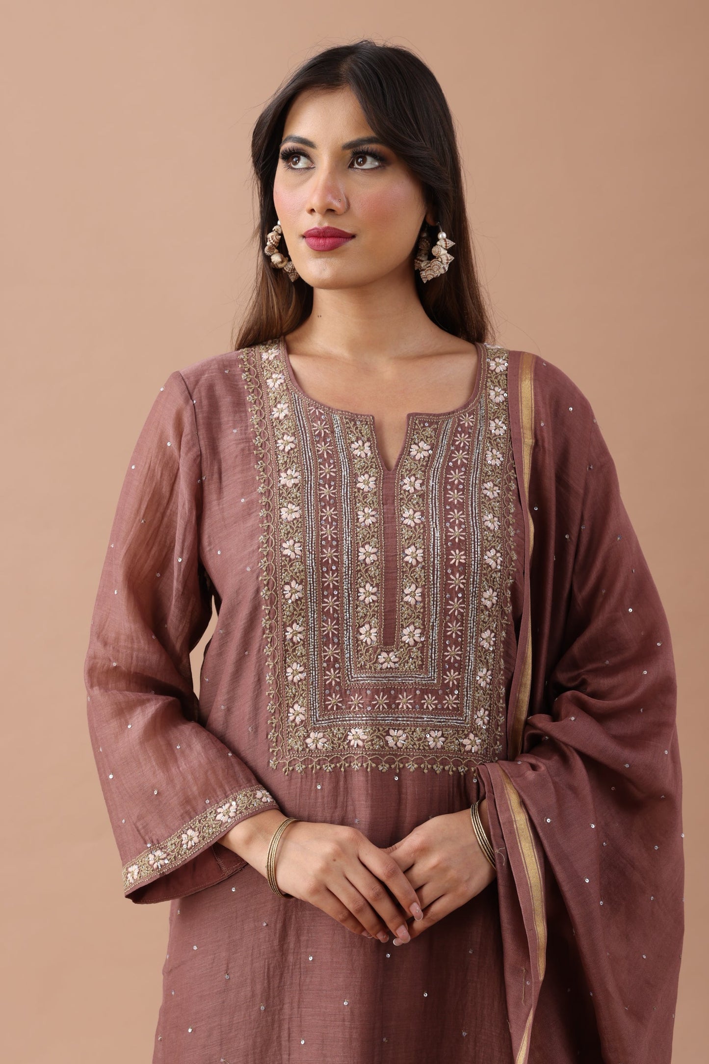Brown Chikankari Suit Set By SUTARA