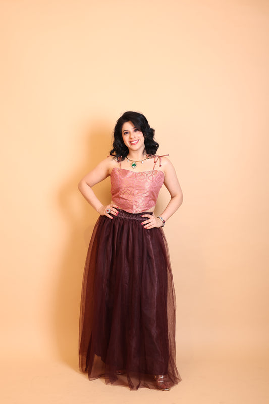 Vega Skirt  and Corset Set Chocolate  Brown