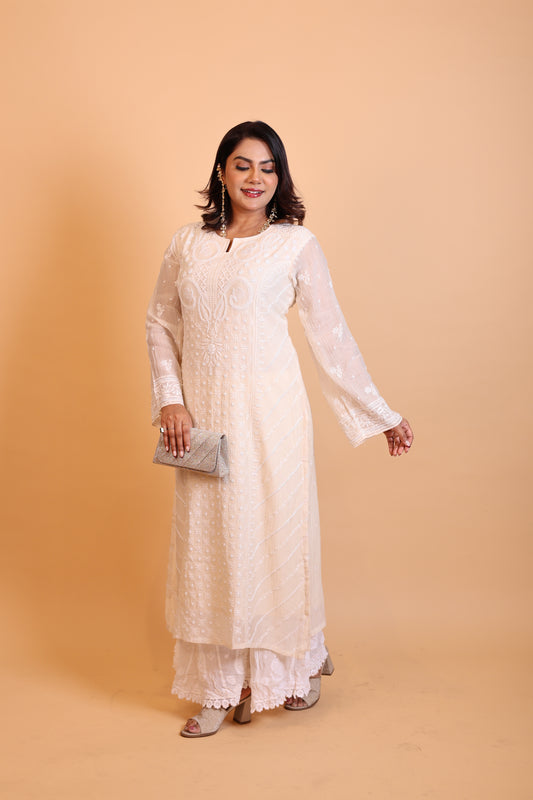 Off- White Heavy Chikankari Suit Set