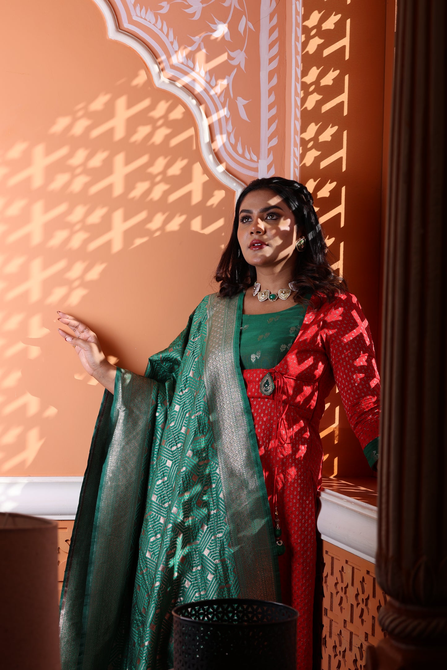 Regal Banarasi Angarkha Silk Suit with Zari Dupatta