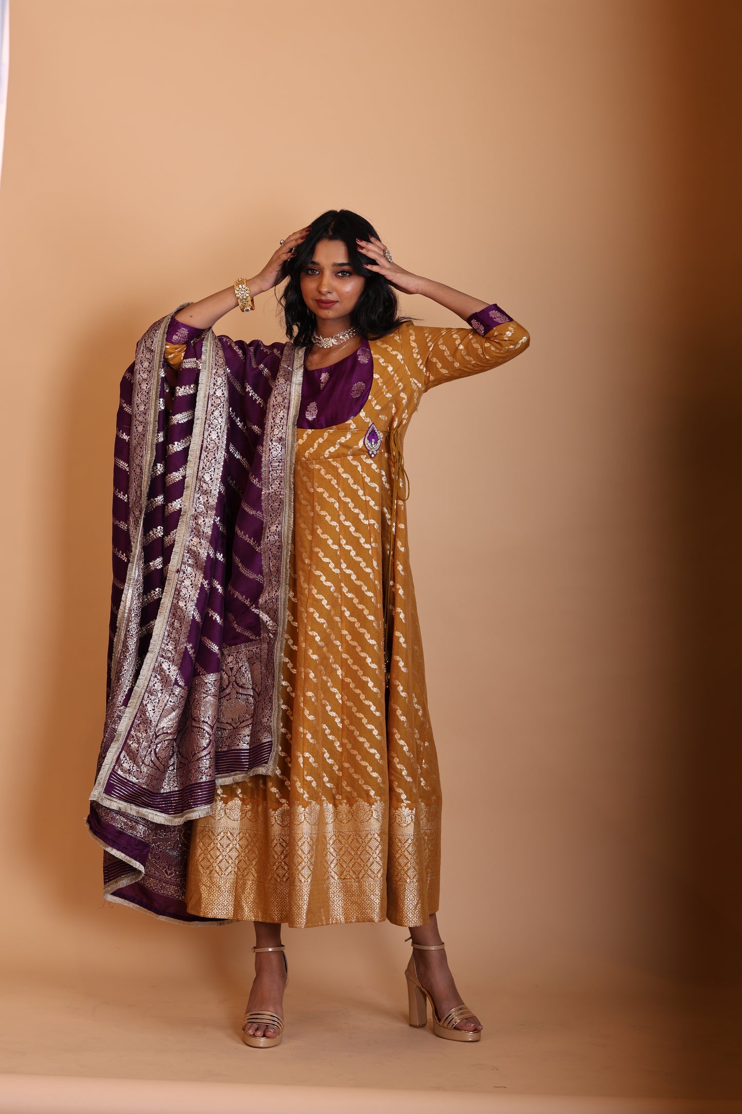 Regal Banarasi Angarkha Silk Suit with Zari Dupatta Crome Yellow