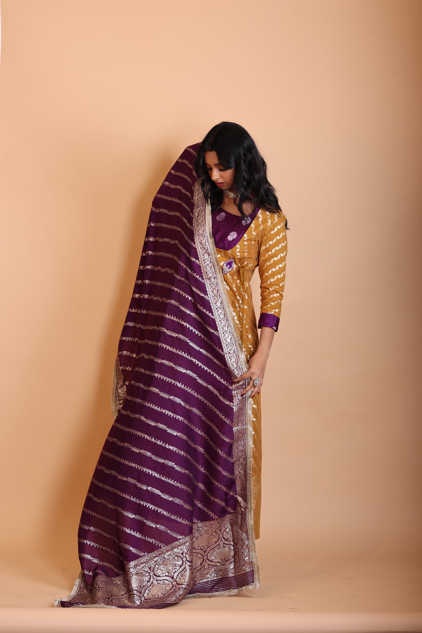 Regal Banarasi Angarkha Silk Suit with Zari Dupatta Crome Yellow