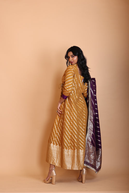 Regal Banarasi Angarkha Silk Suit with Zari Dupatta Crome Yellow
