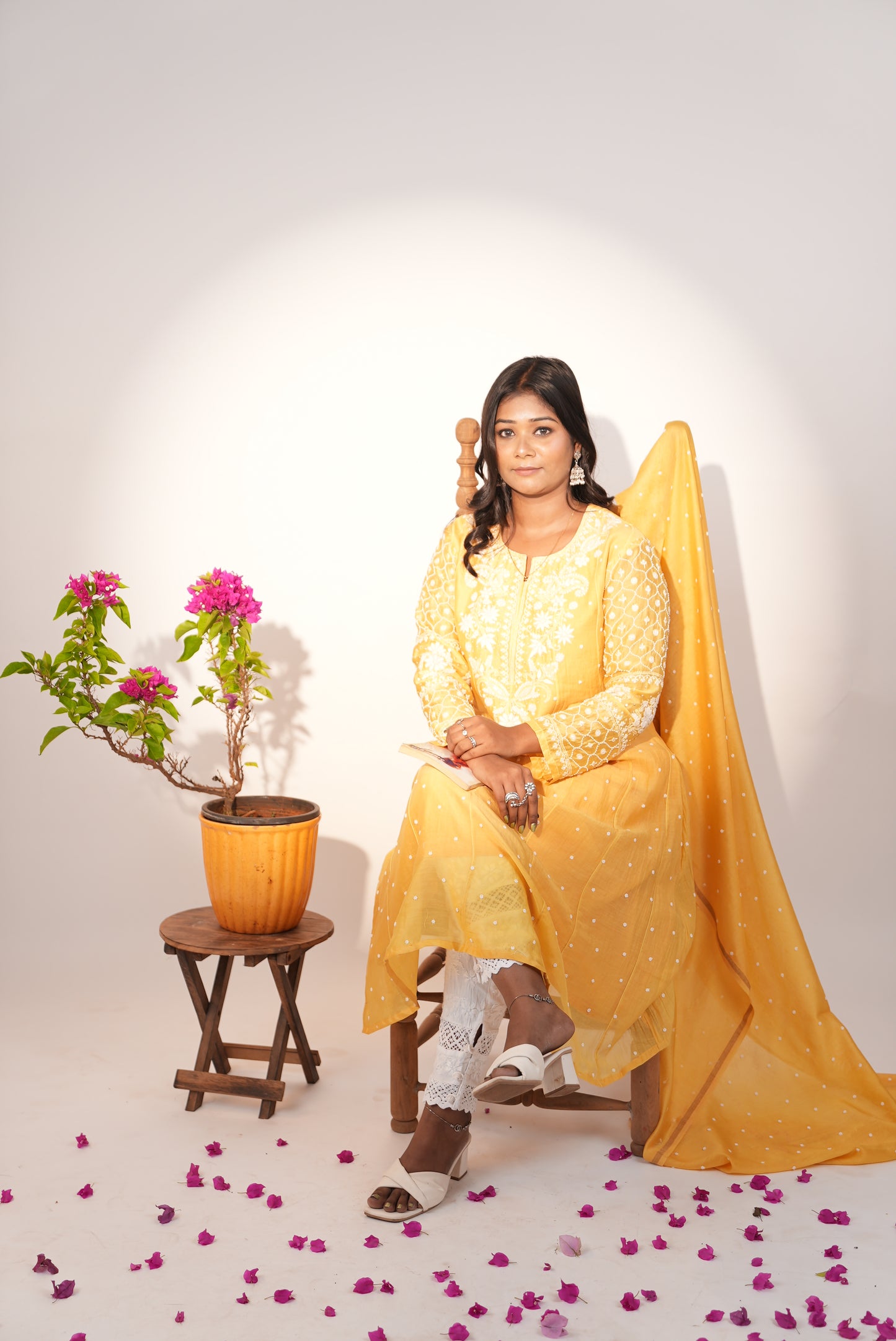 Premium Yellow Chikankari Anarkali Set