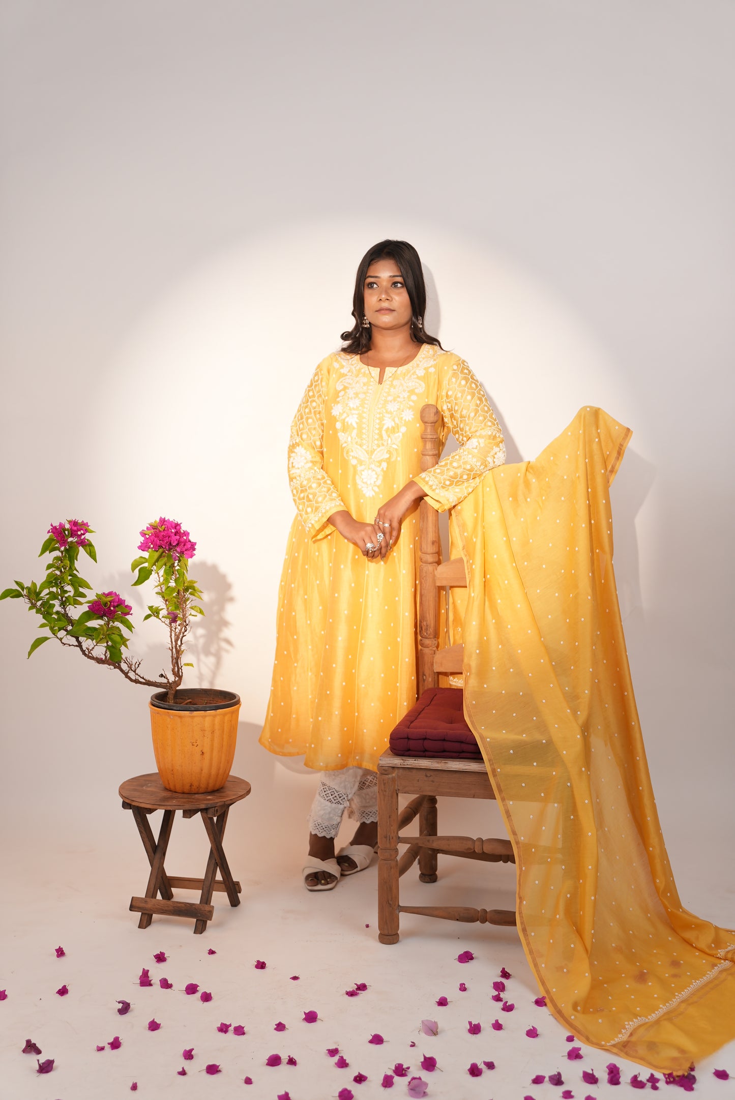 Premium Yellow Chikankari Anarkali Set