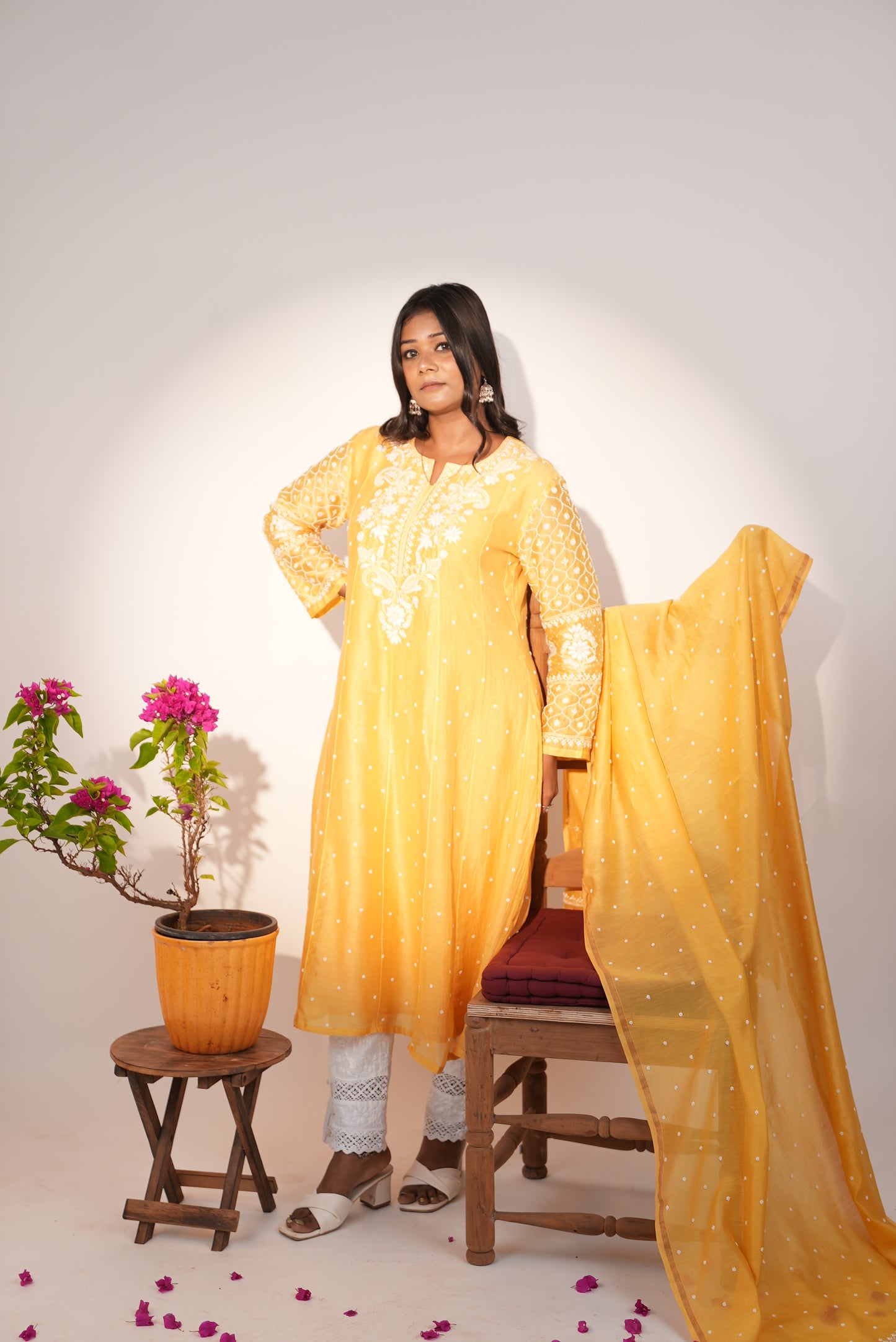 Premium Yellow Chikankari Anarkali Set