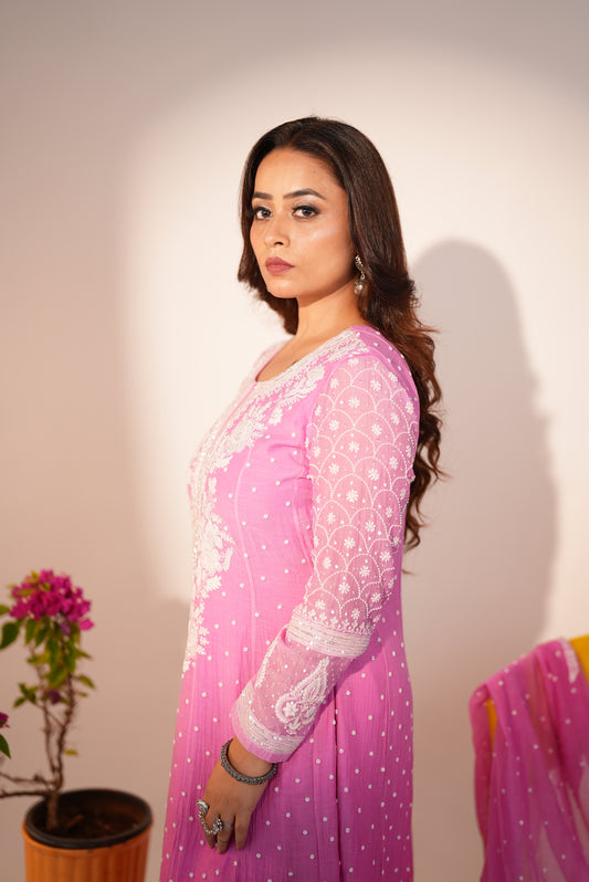 Premium Ombre Chikankari Anarkali Set