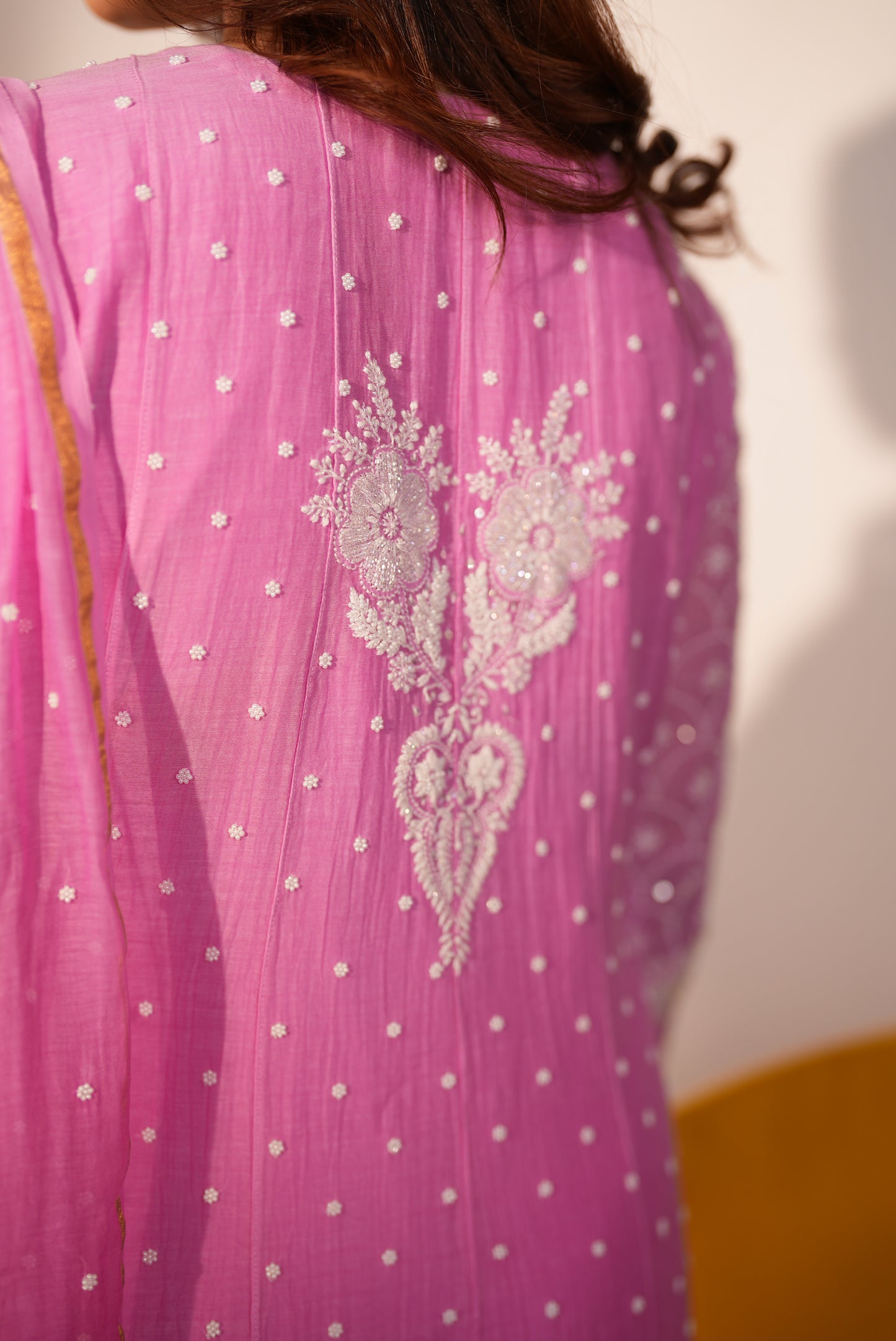 Premium Ombre Pink Chikankari Anarkali Set