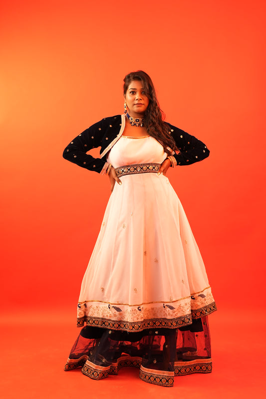 Multi- Style Wear Boho Anarkali Dress with Jacket and Skirt