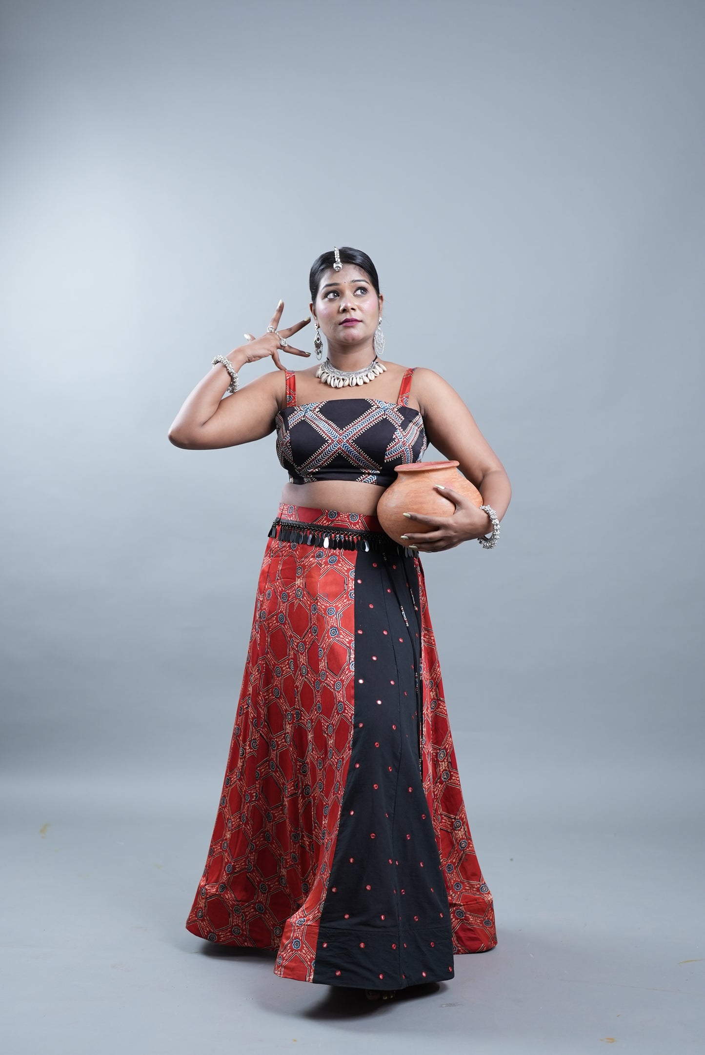 Ajrak Print 2 Piece Lehenga in Modal Silk  - Rustic Red