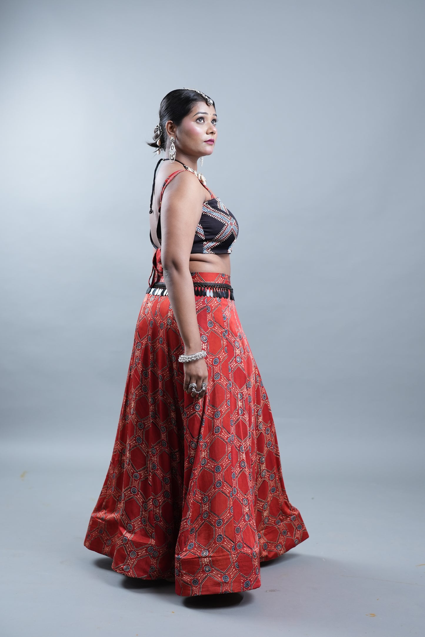 Ajrak Print 2 Piece Lehenga in Modal Silk  - Rustic Red