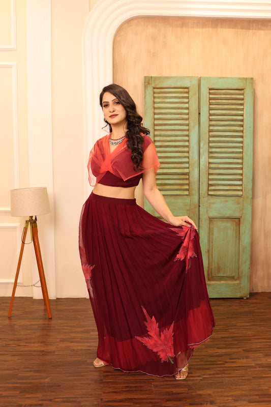 Vega Pure Chiffon Stylish Lehenga - Pink and Wine Color