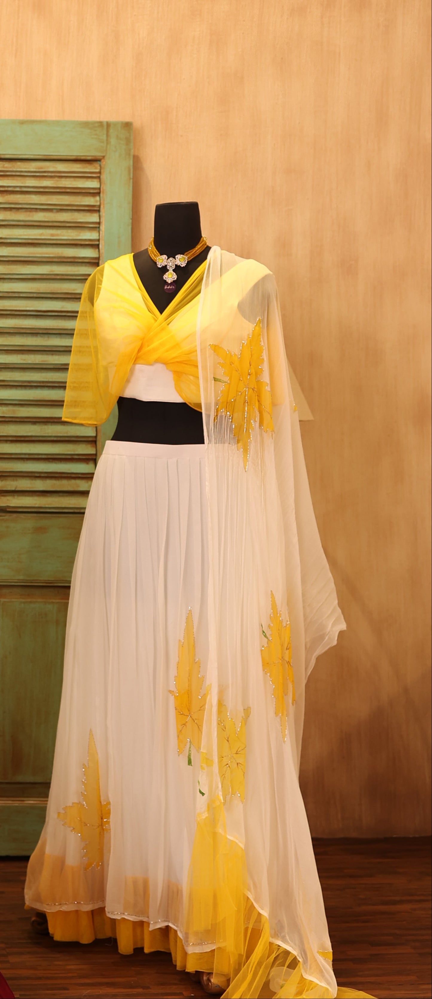 Vega Pure Chiffon Stylish Lehenga - Yellow and White
