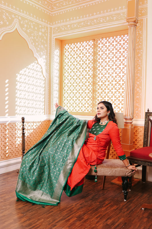 Regal Banarasi Angarkha Silk Suit with Zari Dupatta