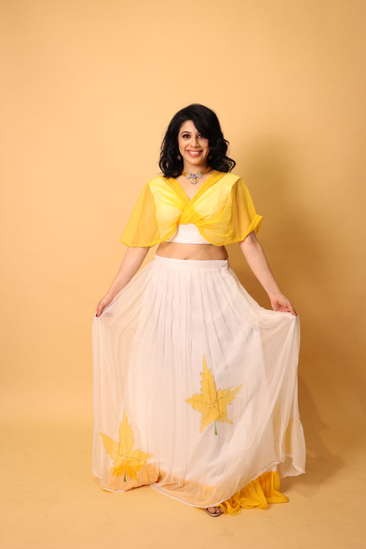 Vega Pure Chiffon Stylish Lehenga - Yellow and White