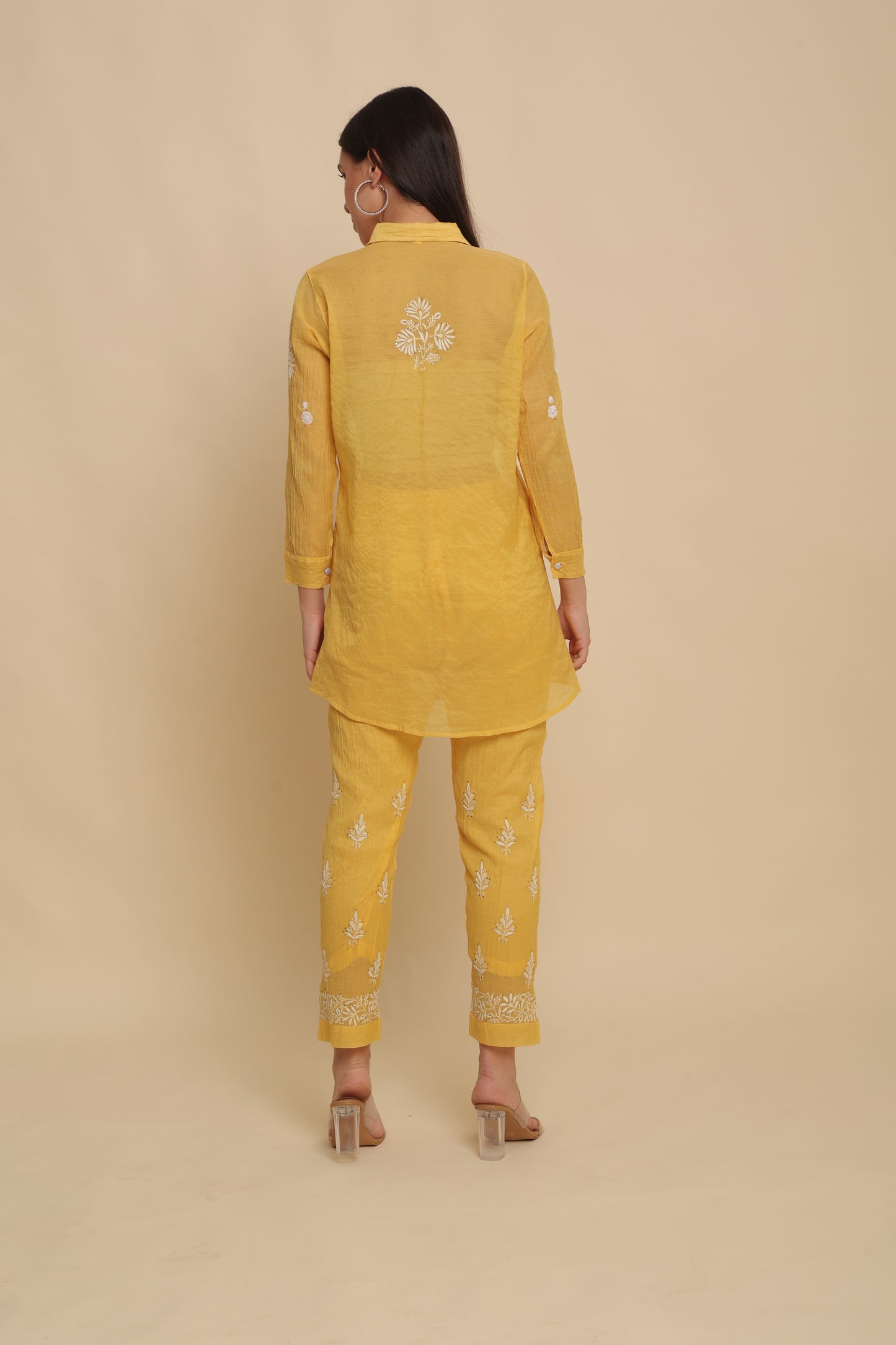 Chikankari Silk Co-ord Set Mango Yellow