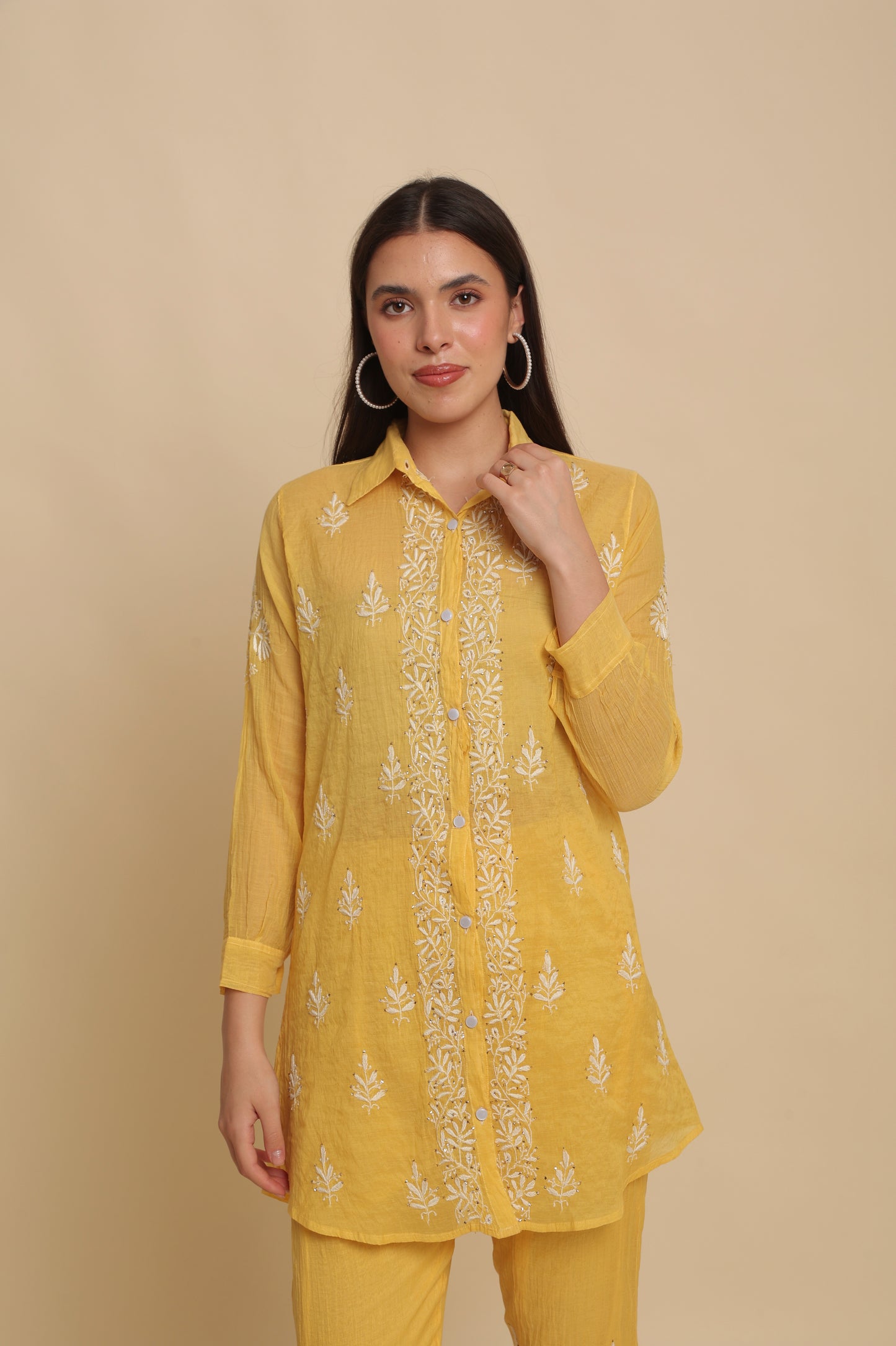 Chikankari Silk Co-ord Set Mango Yellow