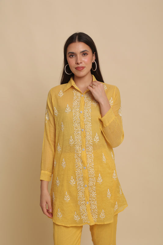 Chikankari Silk Co-ord Set Mango Yellow
