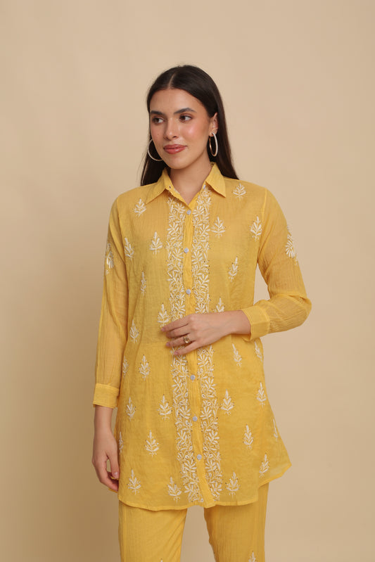 Chikankari Silk Co-ord Set Mango Yellow