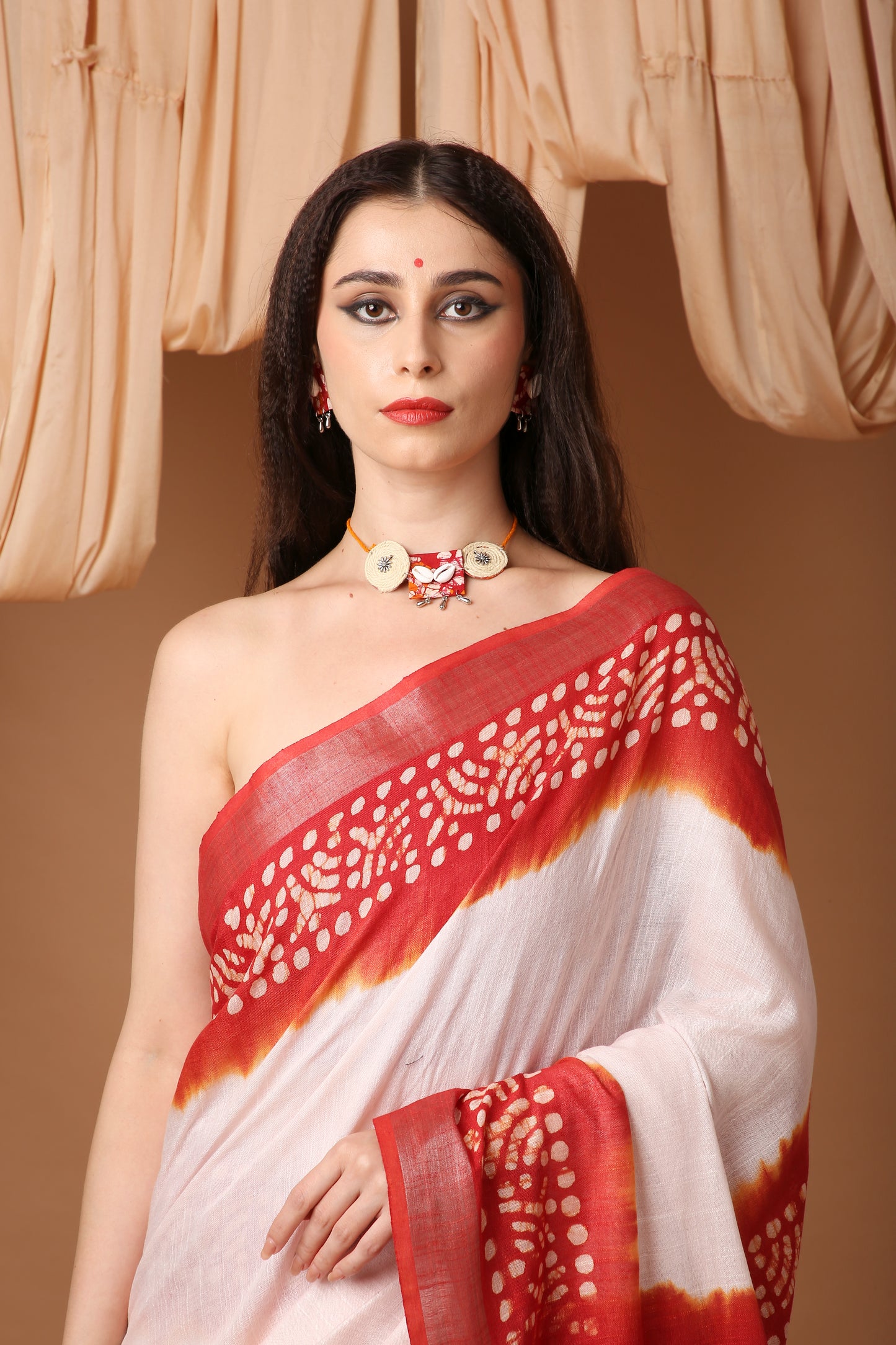 Bongsutra Saree- Bengali Linen Saree with Chapa Work